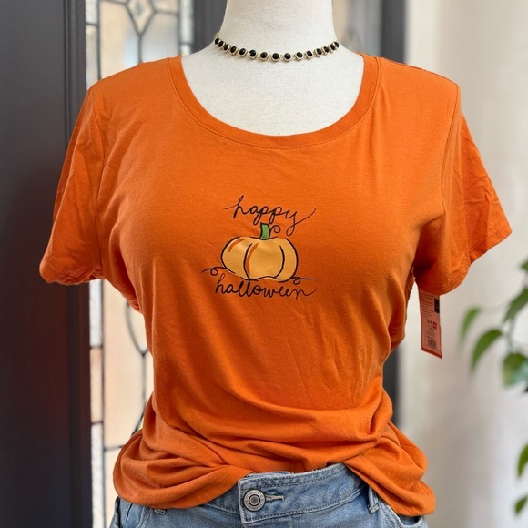 NWT Women’s Orange Happy Halloween Pumpkin Shirt | Size XXL - Picture 1 of 6